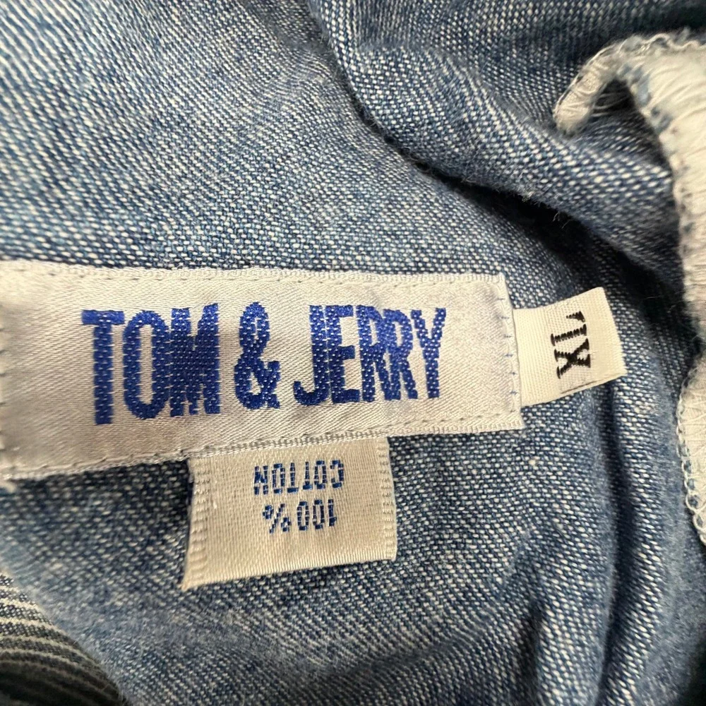 Vintage Tom & Jerry Mens XL Blue Hickory Stripe Denim Shorts Preowned Stains